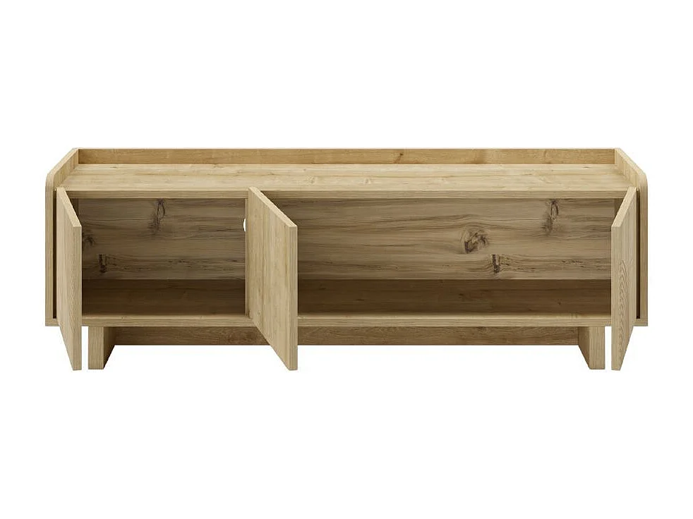 Meuble TV 3 portes 140cm en mélaminé imitation bois décor relief fraisé - RIAD