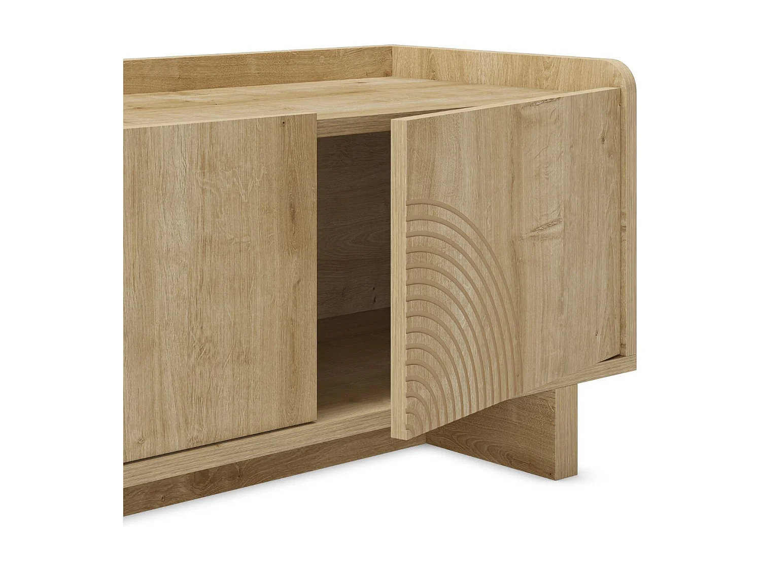 Meuble TV 3 portes 140cm en mélaminé imitation bois décor relief fraisé - RIAD