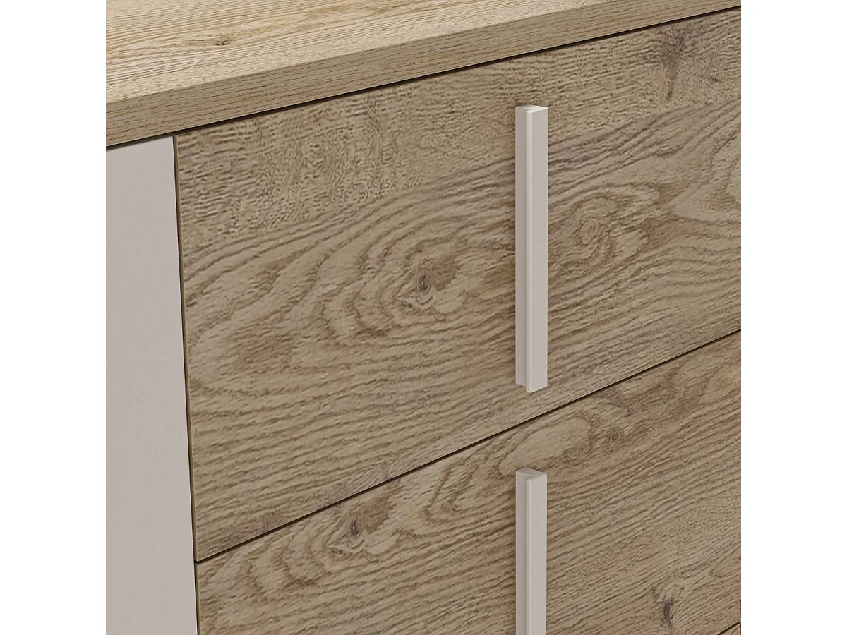 Buffet 3 portes 3 tiroirs en mélaminé imitation bois et beige piètement et poignées métal - MYRINE