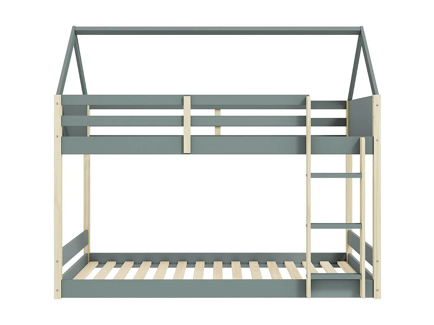Lit superposé avec premier couchage au sol 90x190 en MDF laqué vert kaki et pin naturel - LILAS
