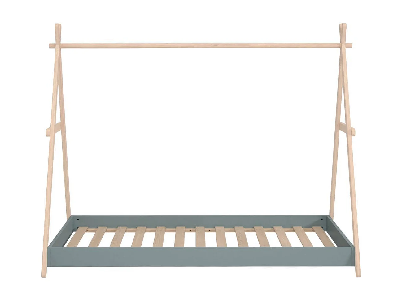 Lit tipi 90x200cm hauteur réglable en MDF laqué vert kaki et pin massif naturel - KANOA