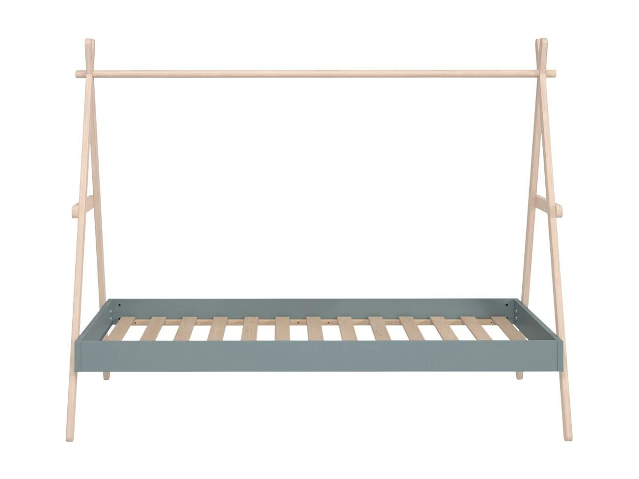 Lit tipi 90x200cm hauteur réglable en MDF laqué vert kaki et pin massif naturel - KANOA