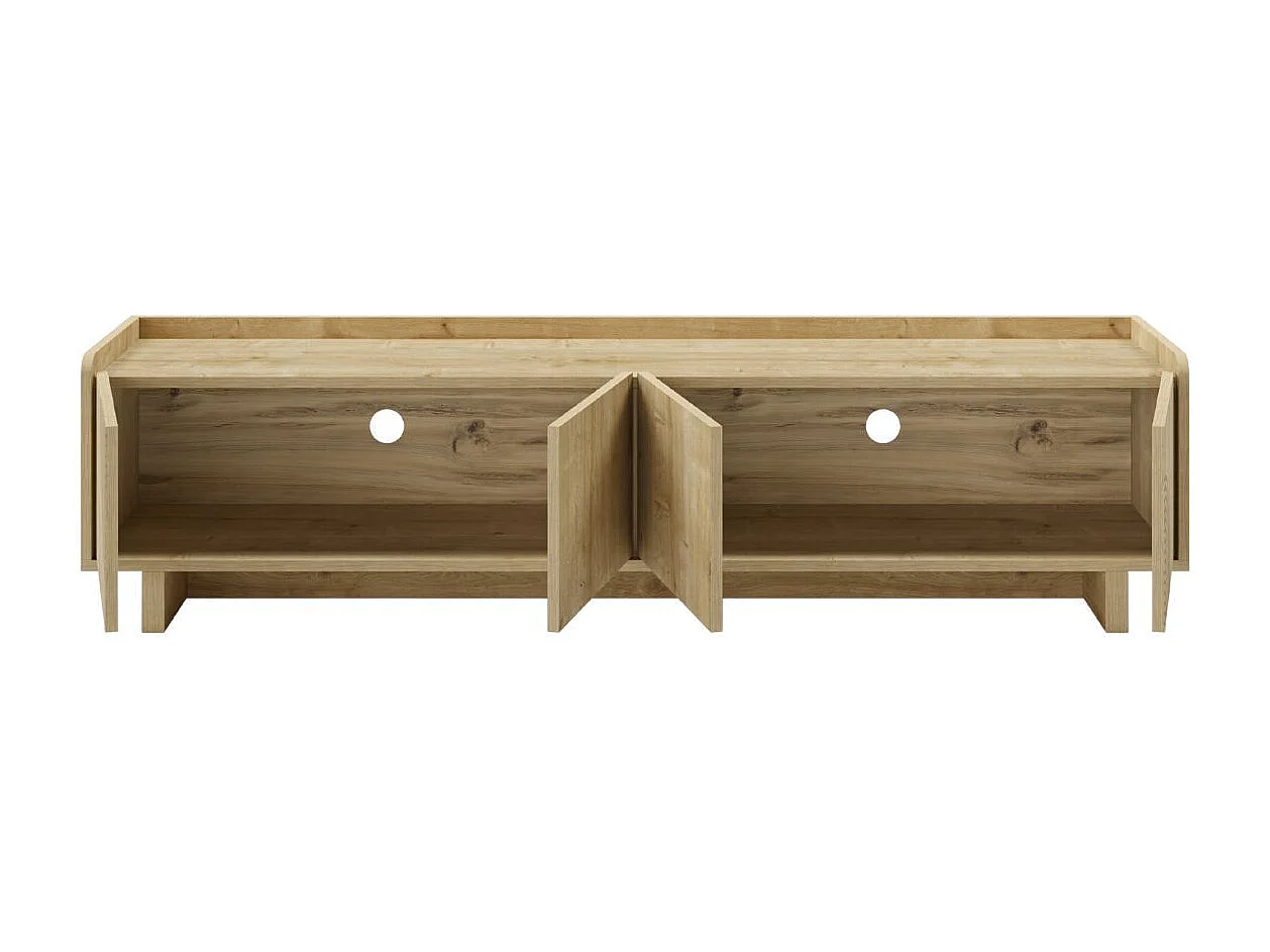 Meuble TV 4 portes 180cm en mélaminé imitation bois décor relief fraisé - RIAD