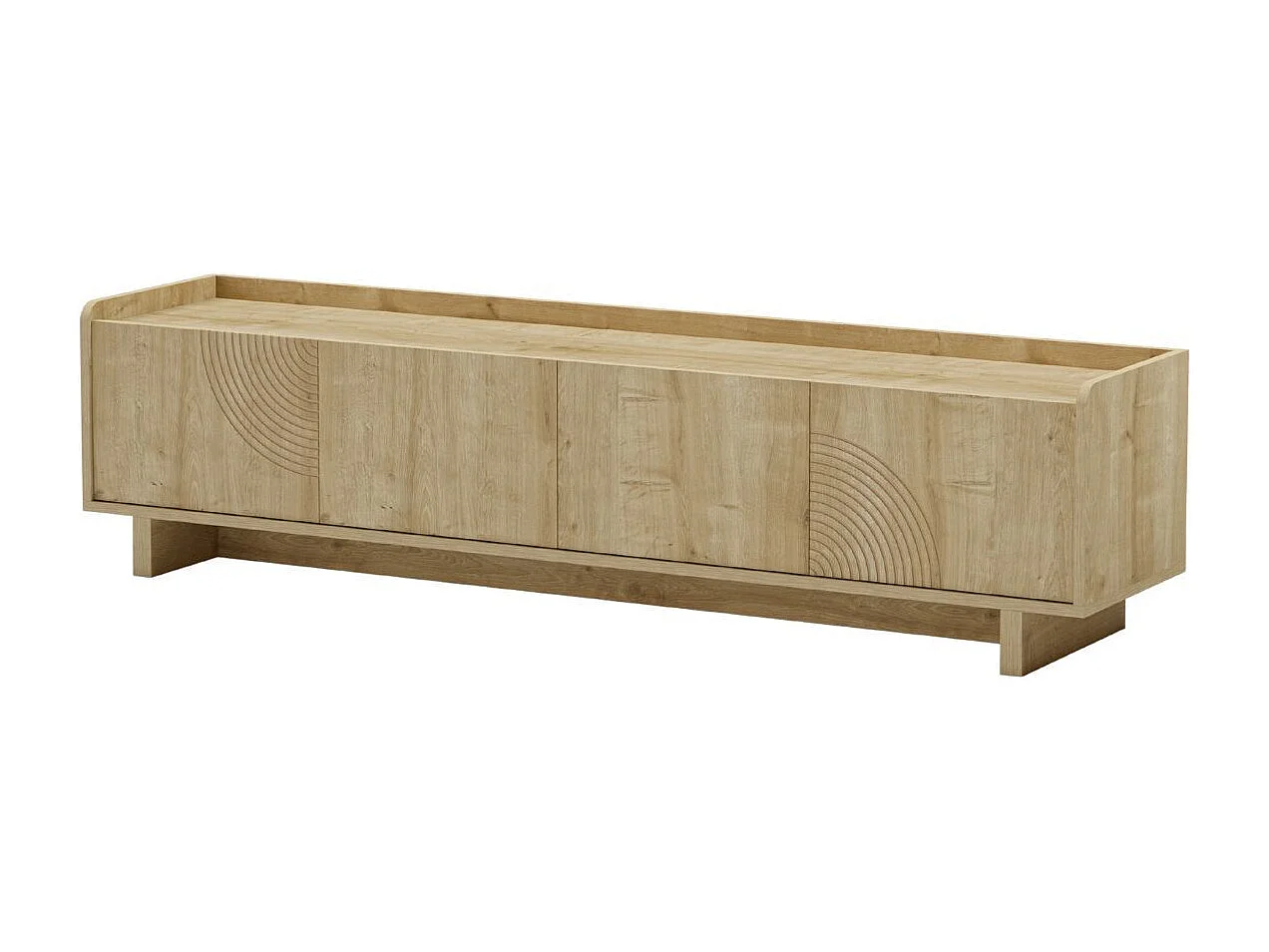 Meuble TV 4 portes 180cm en mélaminé imitation bois décor relief fraisé - RIAD