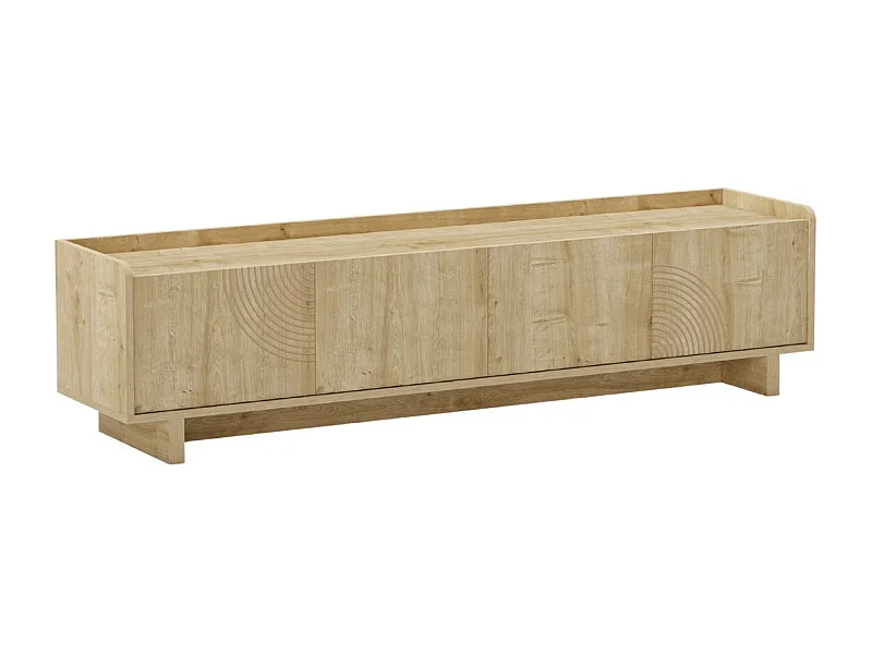 Meuble TV 4 portes 180cm en mélaminé imitation bois décor relief fraisé - RIAD