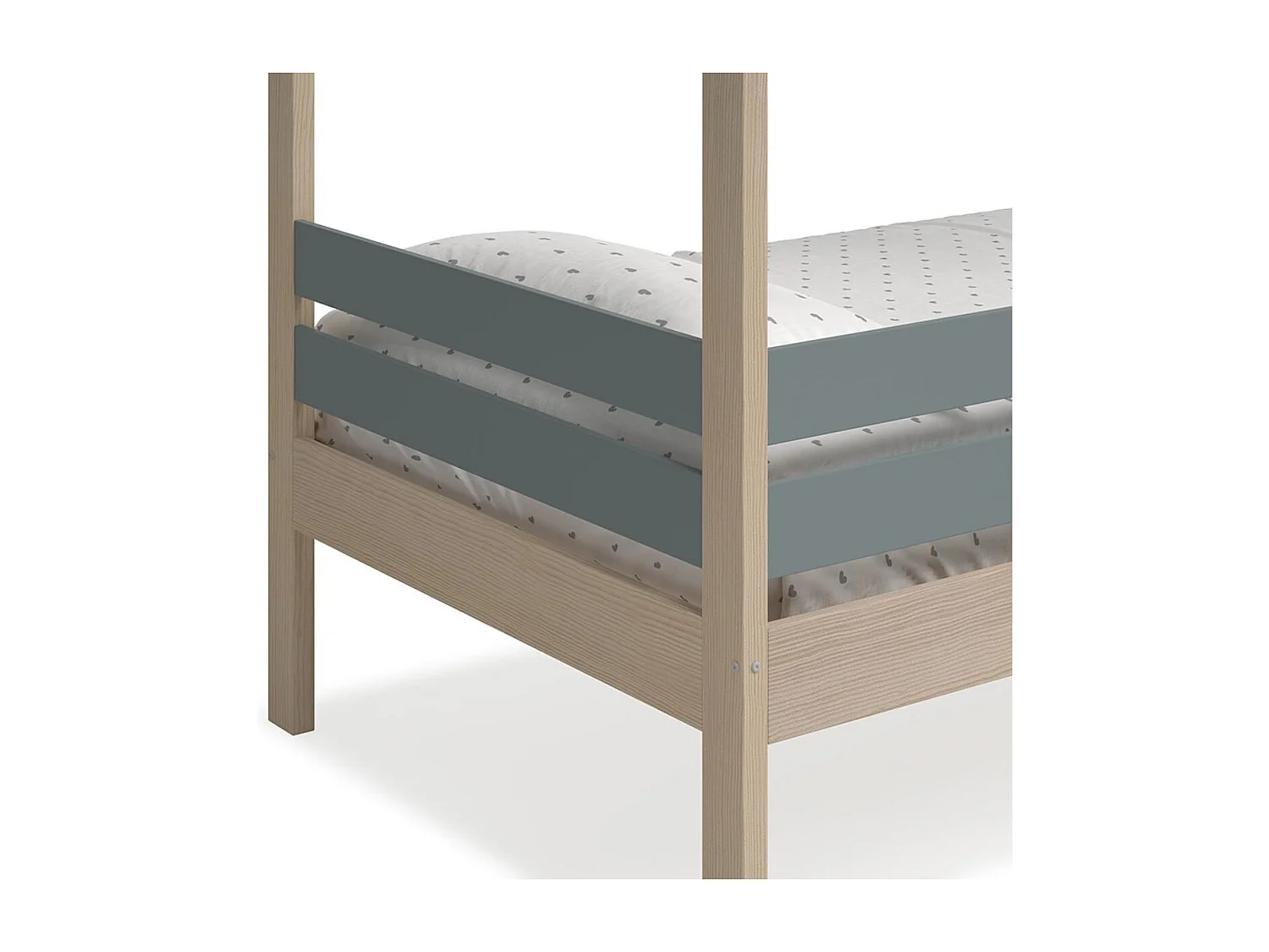 Lit cabane 90x190 avec barrière en pin massif naturel et MDF laqué vert kaki - MESSA
