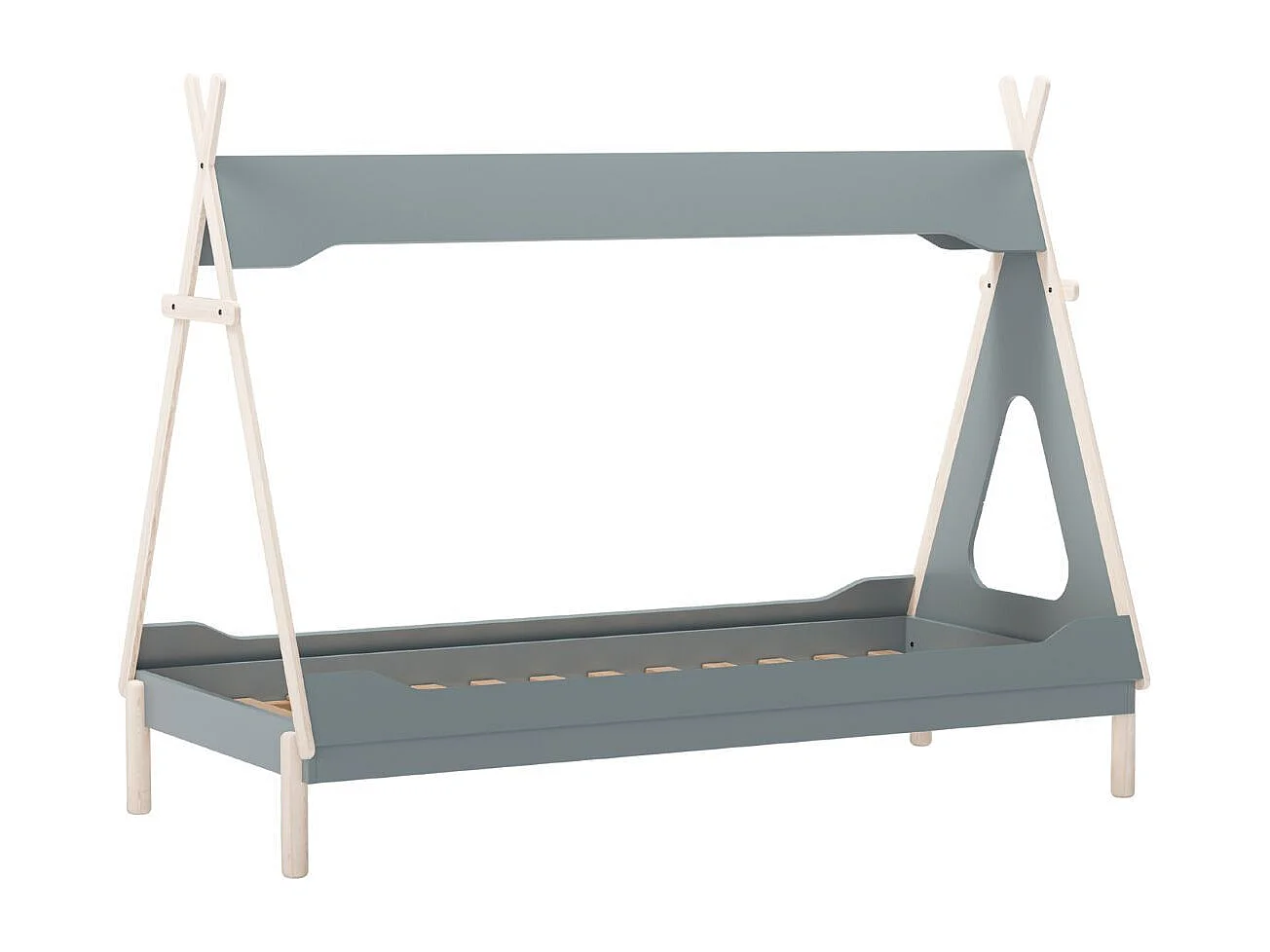 Lit tipi 90x190 en MDF et pin massif laqué vert pétrole et ciré naturel - NOLIAN