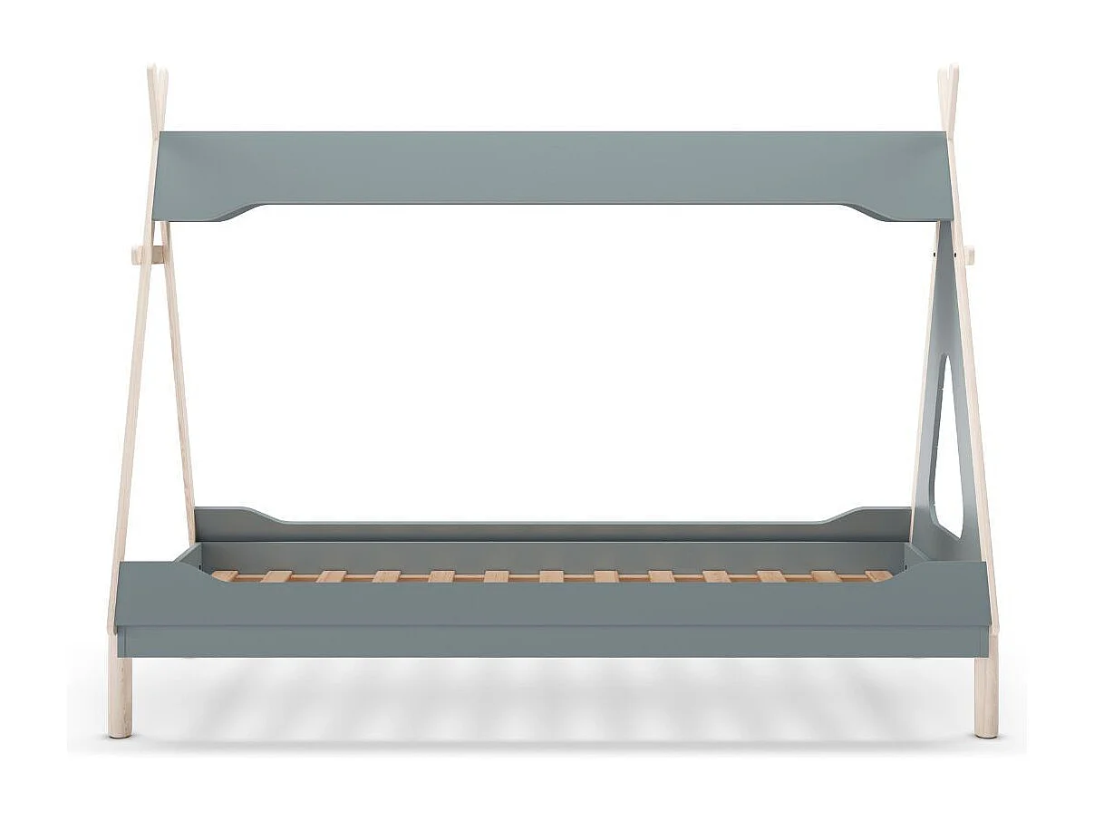 Lit tipi 90x190 en MDF et pin massif laqué vert pétrole et ciré naturel - NOLIAN