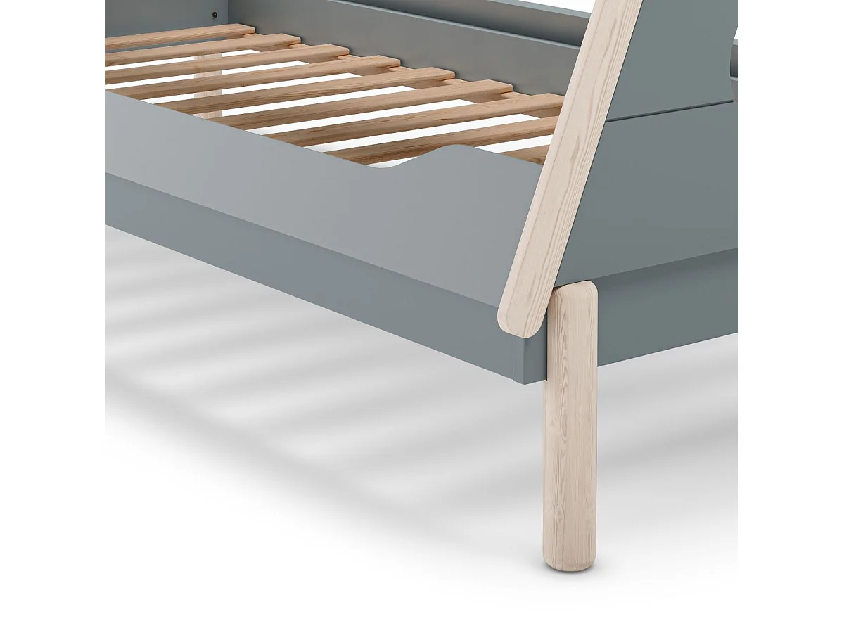 Lit tipi 90x190 en MDF et pin massif laqué vert pétrole et ciré naturel - NOLIAN