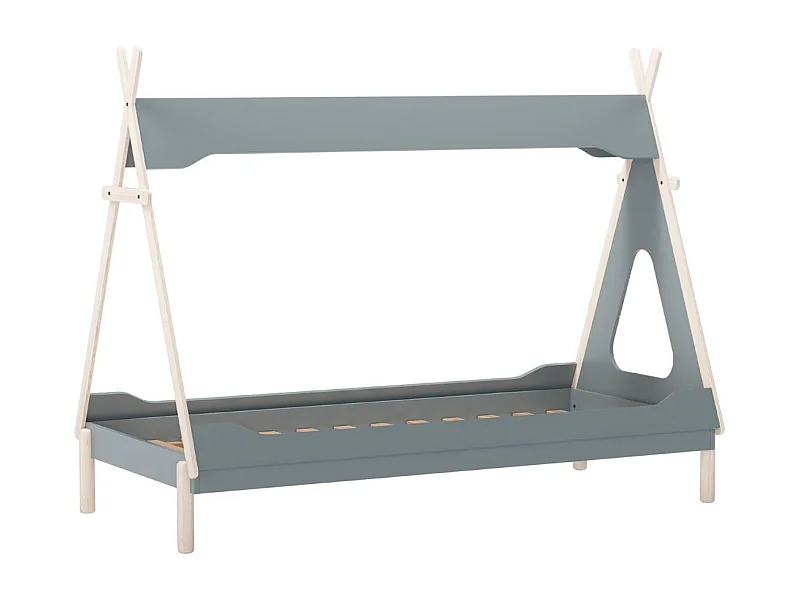Lit tipi 90x190 en MDF et pin massif laqué vert pétrole et ciré naturel - NOLIAN