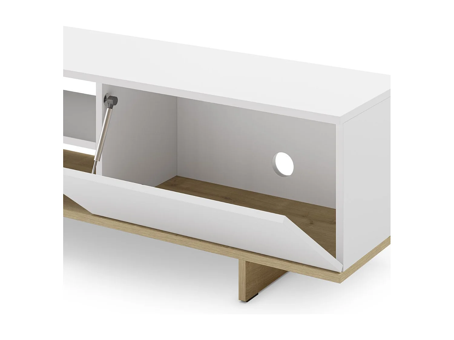 Meuble TV 1 portes 4 niches en mélaminé blanc et imitation bois - ESQUISSE