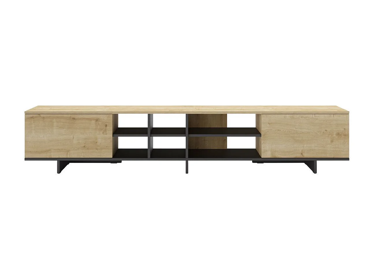 Meuble TV 2 portes 230cm en mélaminé imitation bois et noir - ESQUISSE