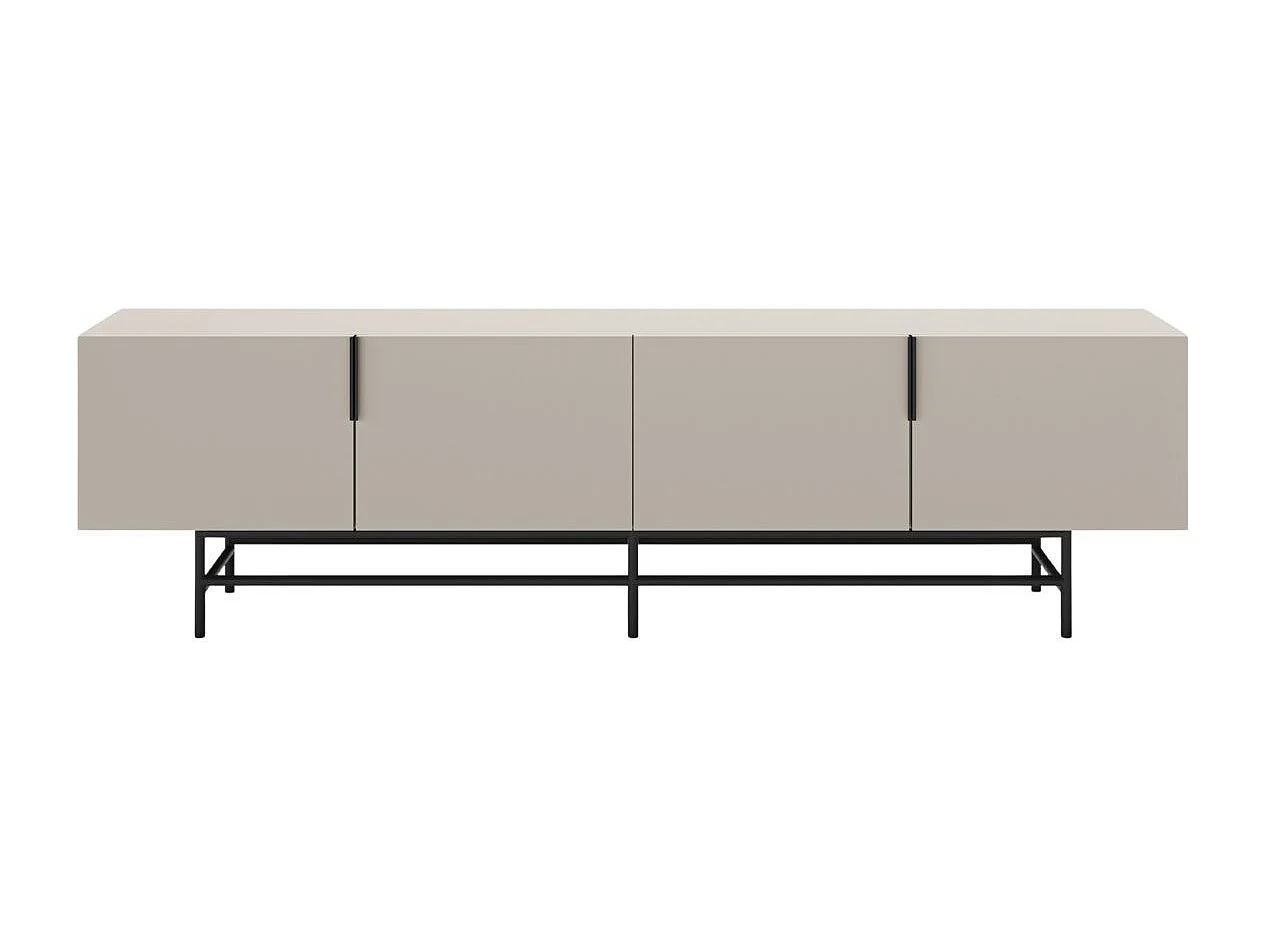 Meuble TV 4 portes en mélaminé beige et piètement en métal laqué noir - ALDINE