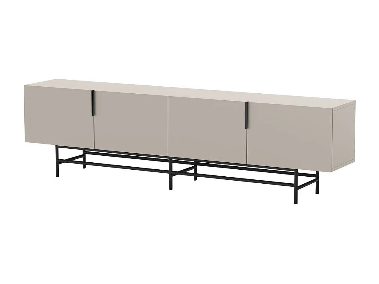 Meuble TV 4 portes en mélaminé beige et piètement en métal laqué noir - ALDINE