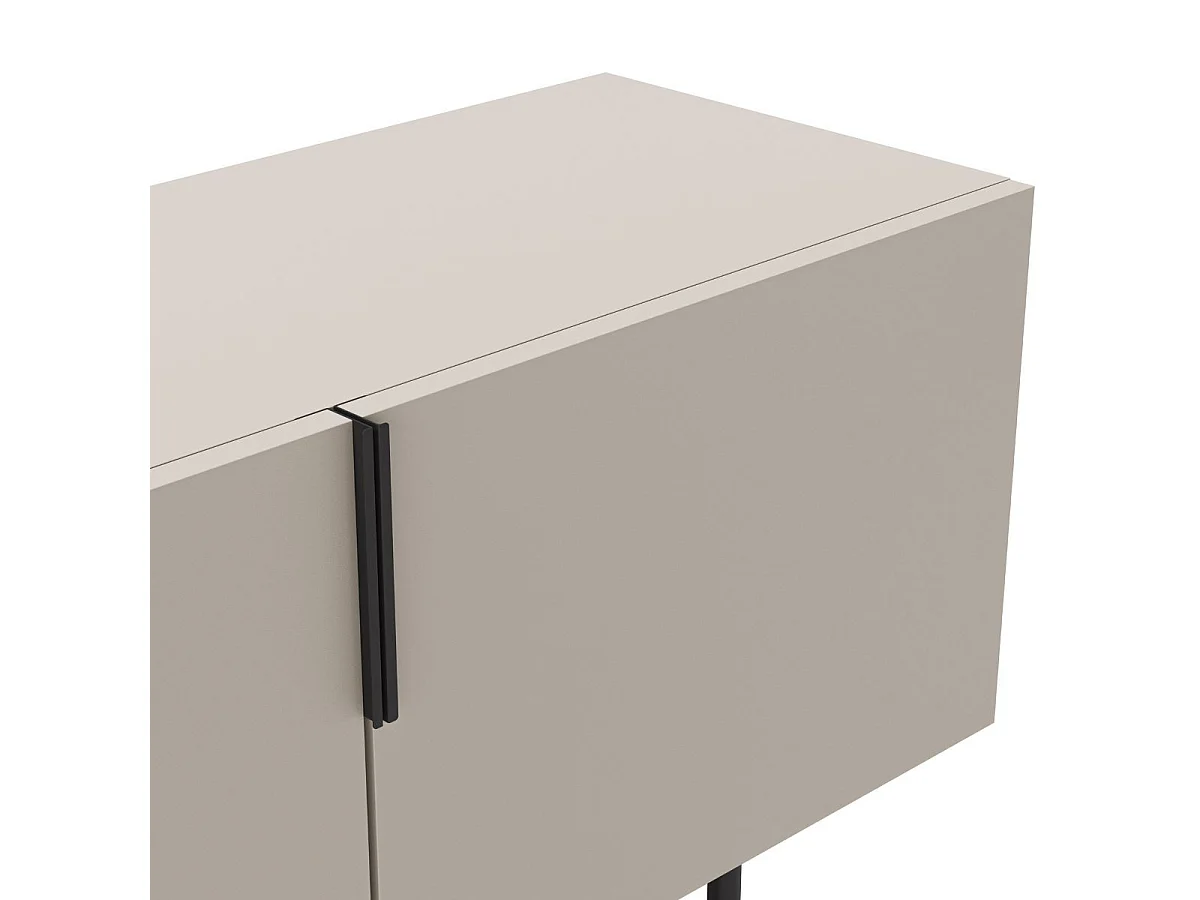 Meuble TV 4 portes en mélaminé beige et piètement en métal laqué noir - ALDINE