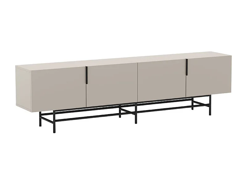 Meuble TV 4 portes en mélaminé beige et piètement en métal laqué noir - ALDINE