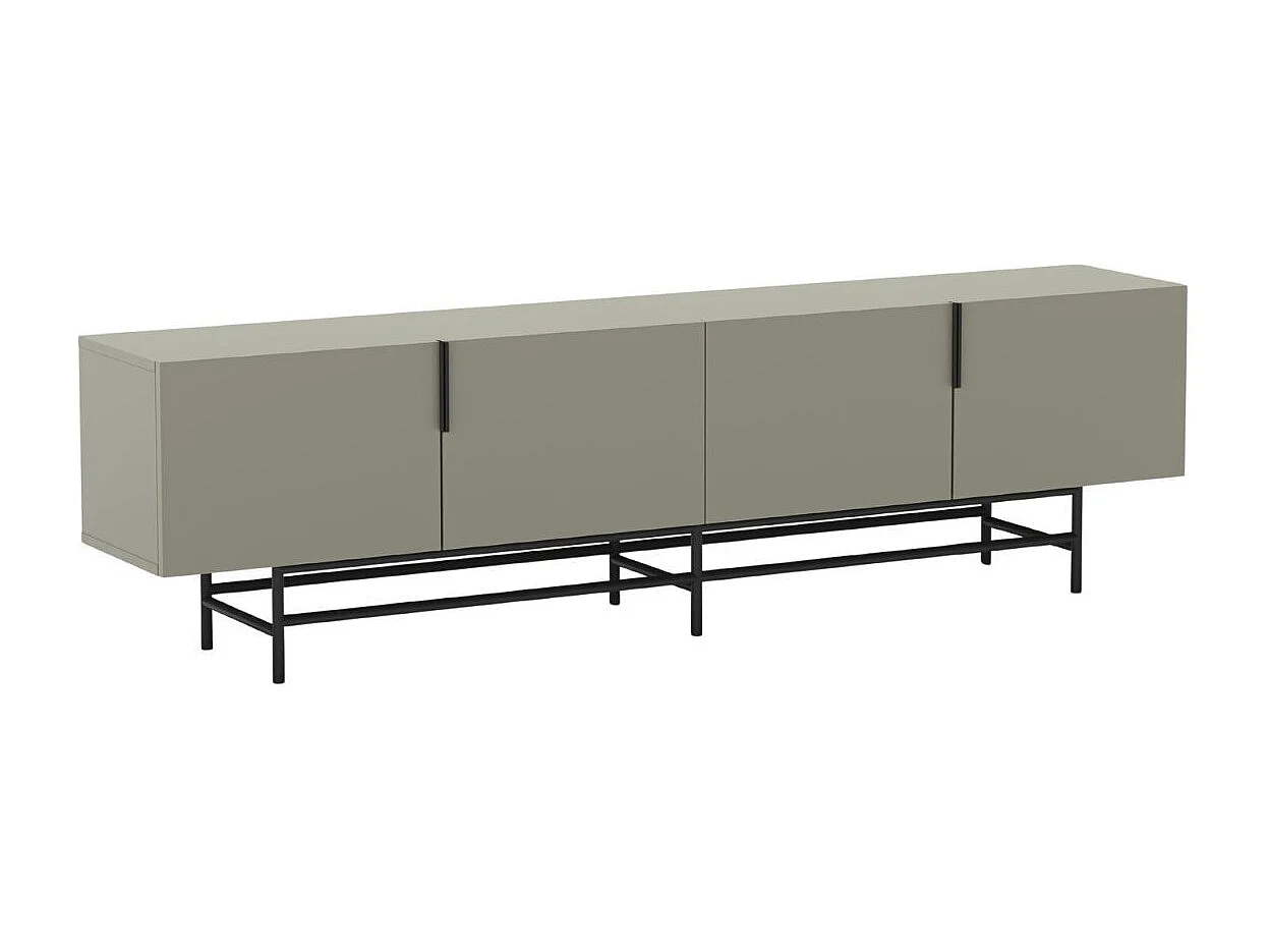 Meuble TV 4 portes en mélaminé vert kaki et piètement en métal laqué noir - ALDINE