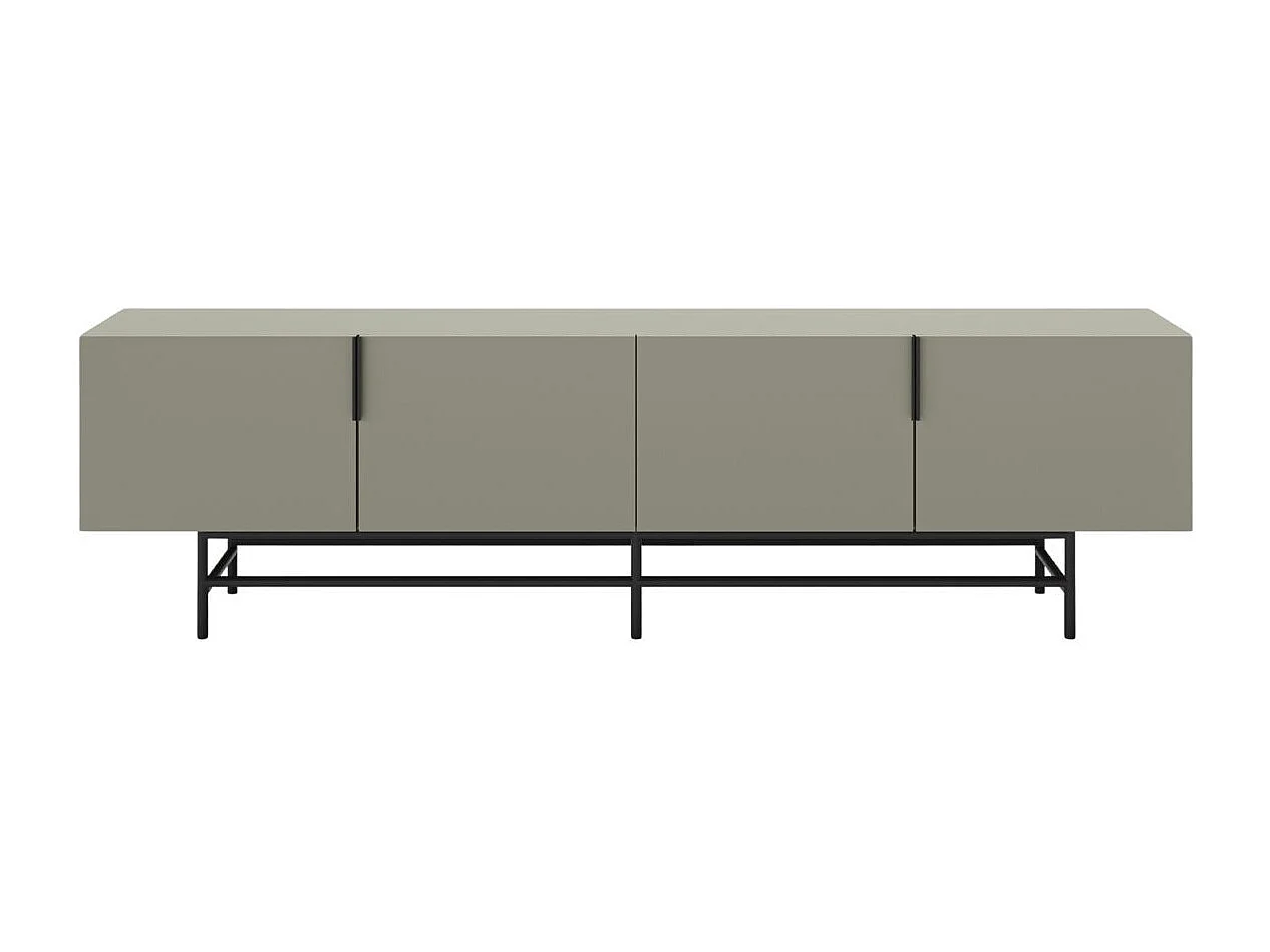 Meuble TV 4 portes en mélaminé vert kaki et piètement en métal laqué noir - ALDINE