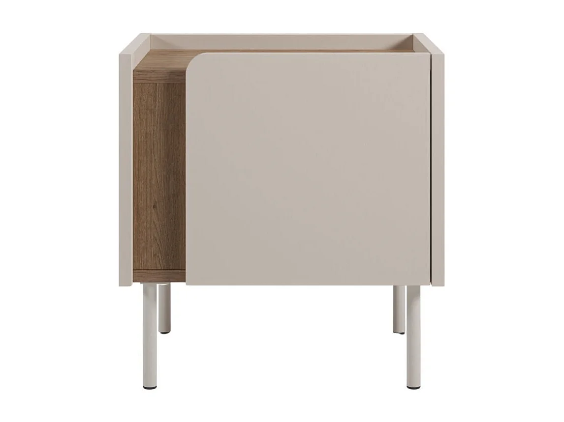 Chevet 1 porte en mélaminé beige et imitation bois avec découpe graphique bandeau - LIWENN