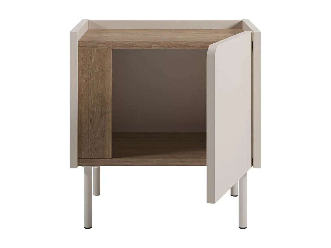 Chevet 1 porte en mélaminé beige et imitation bois avec découpe graphique bandeau - LIWENN