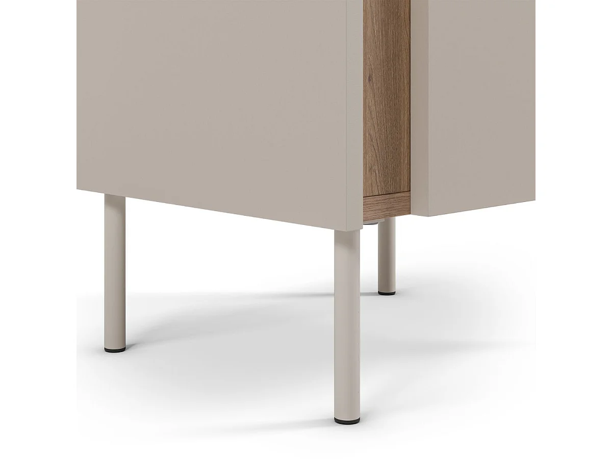 Chevet 1 porte en mélaminé beige et imitation bois avec découpe graphique bandeau - LIWENN