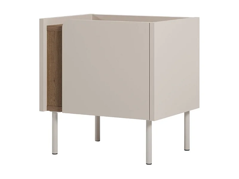 Chevet 1 porte en mélaminé beige et imitation bois avec découpe graphique bandeau - LIWENN