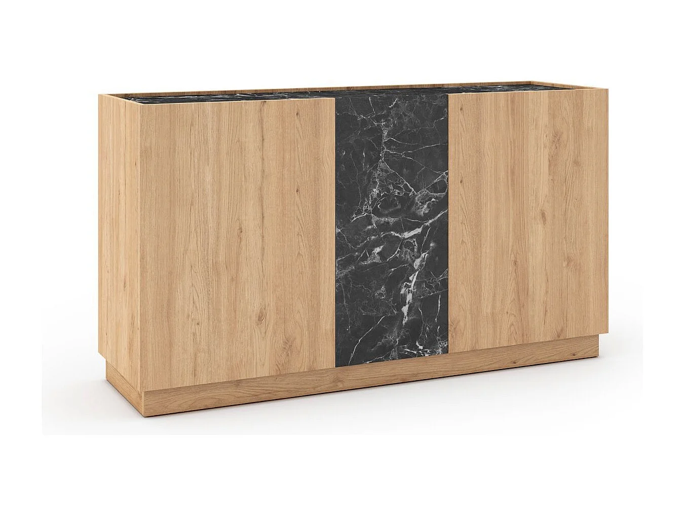 Buffet 3 portes 140cm en mélaminé imitation bois et marbre noir - ODALYS