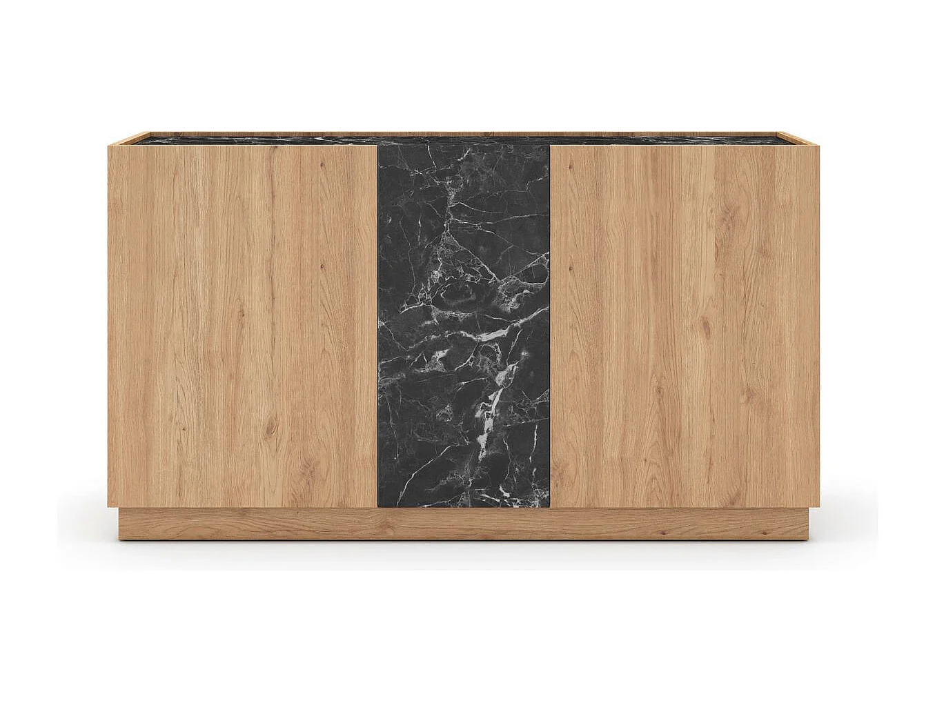 Buffet 3 portes 140cm en mélaminé imitation bois et marbre noir - ODALYS