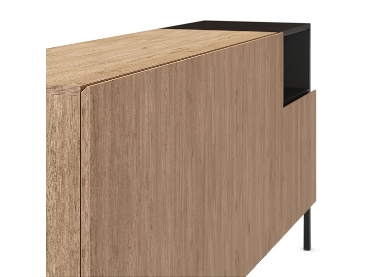 Buffet 4 portes 1 niche en mélaminé imitation bois et noir piètement métal laqué noir - CALLAS