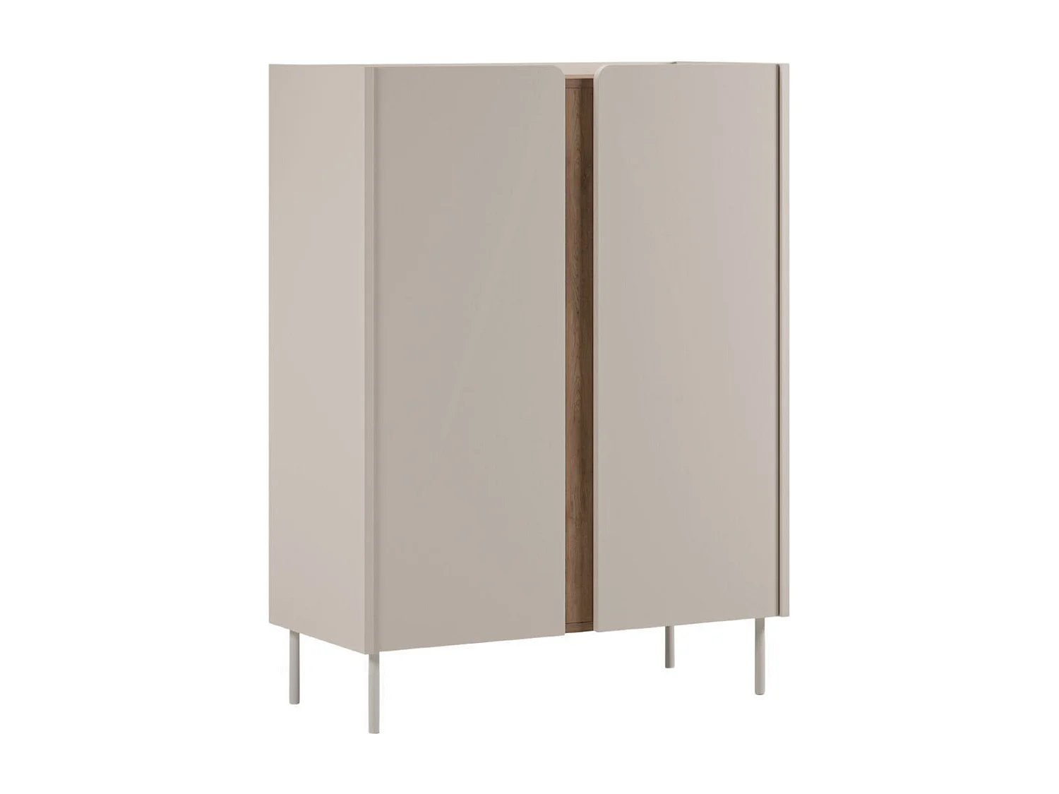 Meuble d'appoint 2 portes en mélaminé beige et imitation bois avec découpe graphique bandeau - LIWENN
