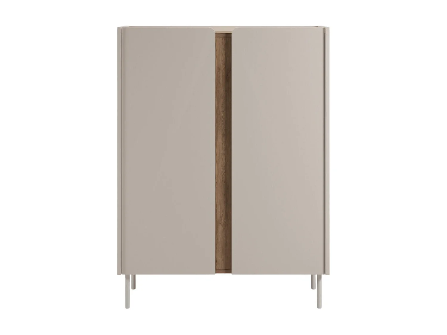 Meuble d'appoint 2 portes en mélaminé beige et imitation bois avec découpe graphique bandeau - LIWENN