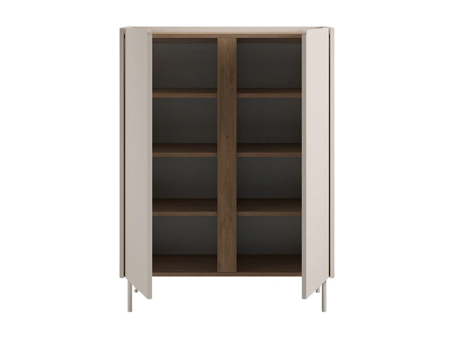 Meuble d'appoint 2 portes en mélaminé beige et imitation bois avec découpe graphique bandeau - LIWENN