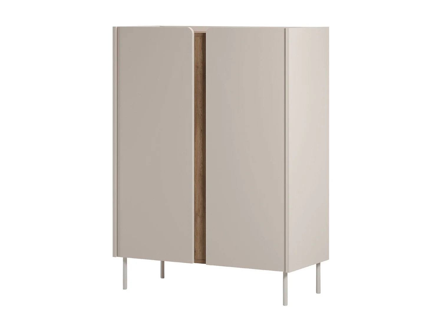 Meuble d'appoint 2 portes en mélaminé beige et imitation bois avec découpe graphique bandeau - LIWENN