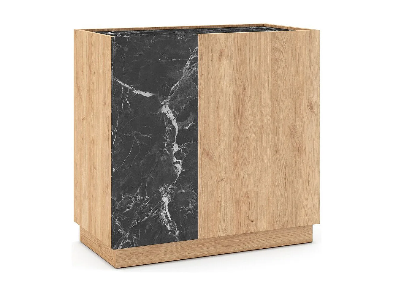 Buffet 2 portes en mélaminé imitation bois et marbre noir - ODALYS