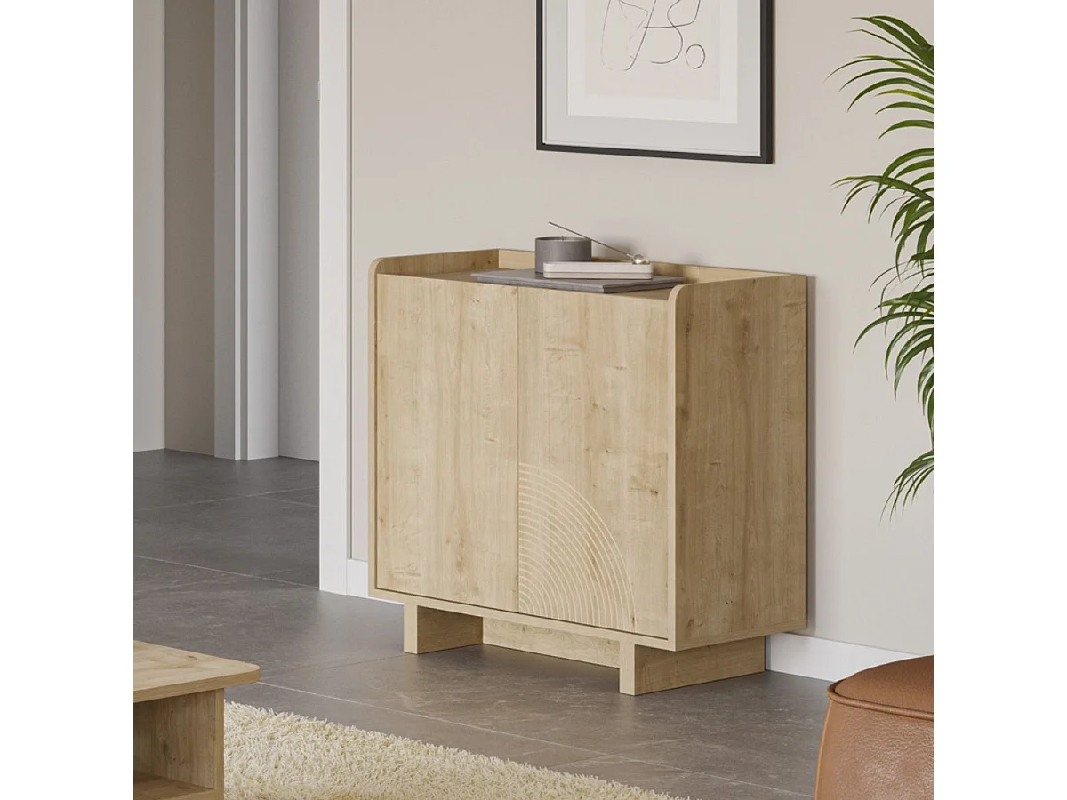 Meuble de rangement 2 portes en mélaminé imitation bois décor relief fraisé - RIAD