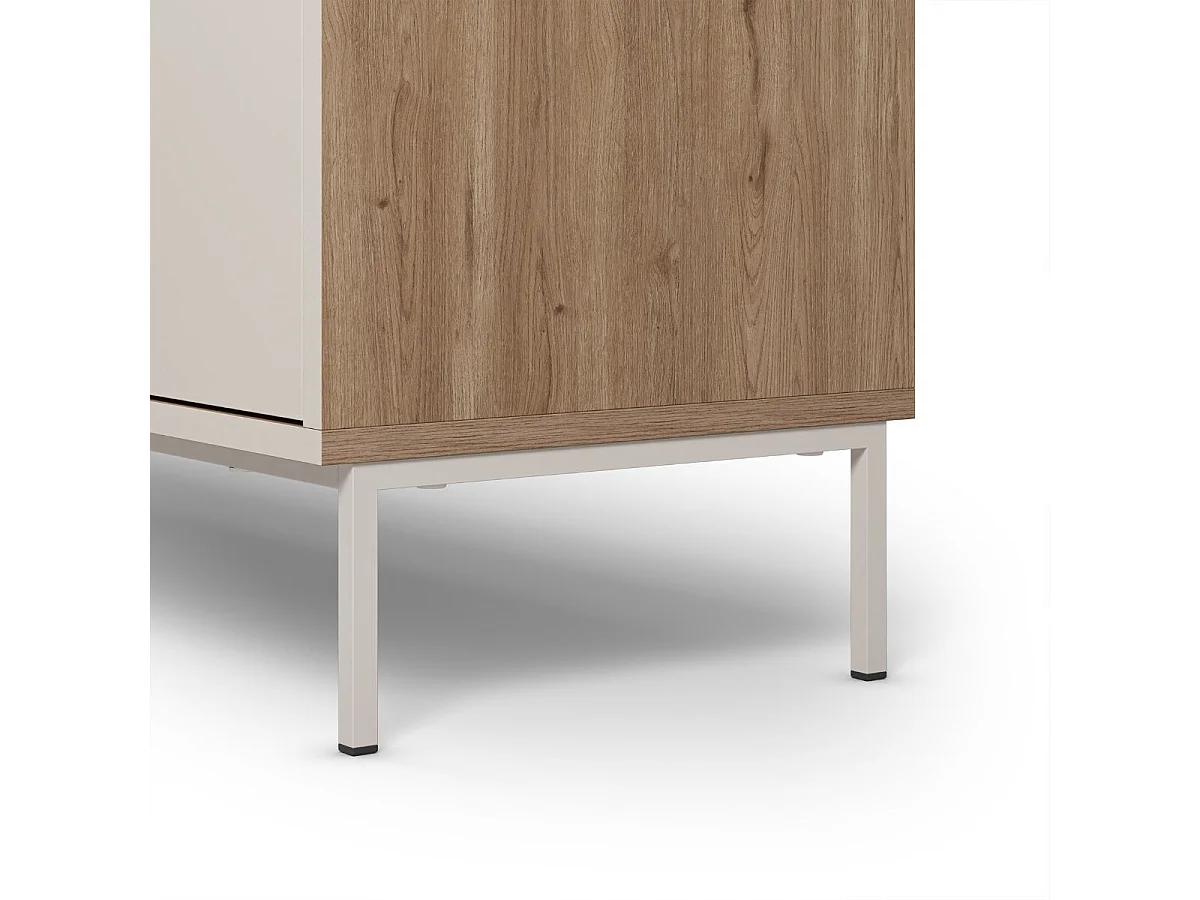 Meuble de rangement 2 portes en mélaminé beige et imitation bois avec découpe graphique oblique - ANOUK