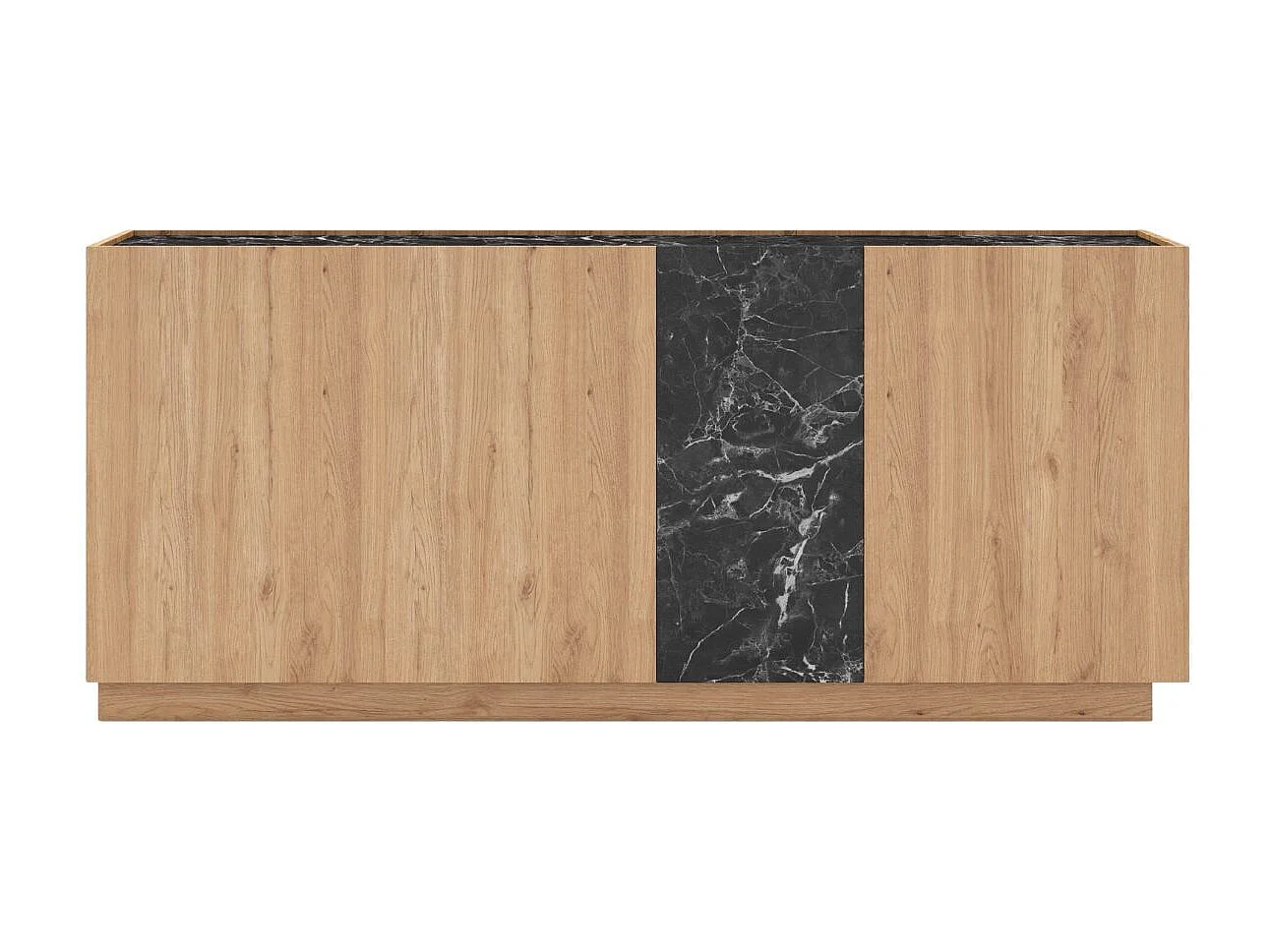 Buffet 4 portes 180cm en mélaminé imitation bois et marbre noir - ODALYS