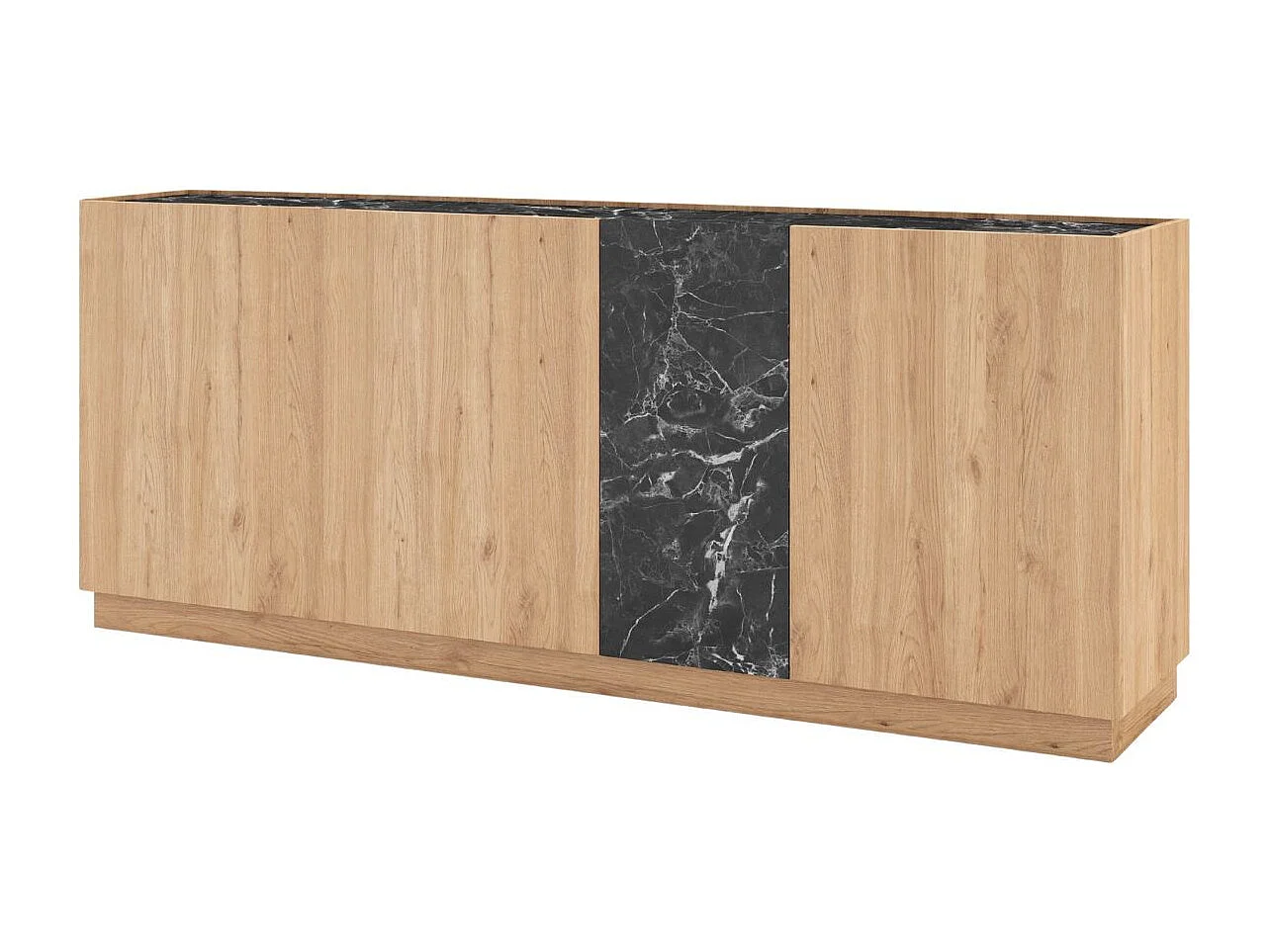 Buffet 4 portes 180cm en mélaminé imitation bois et marbre noir - ODALYS