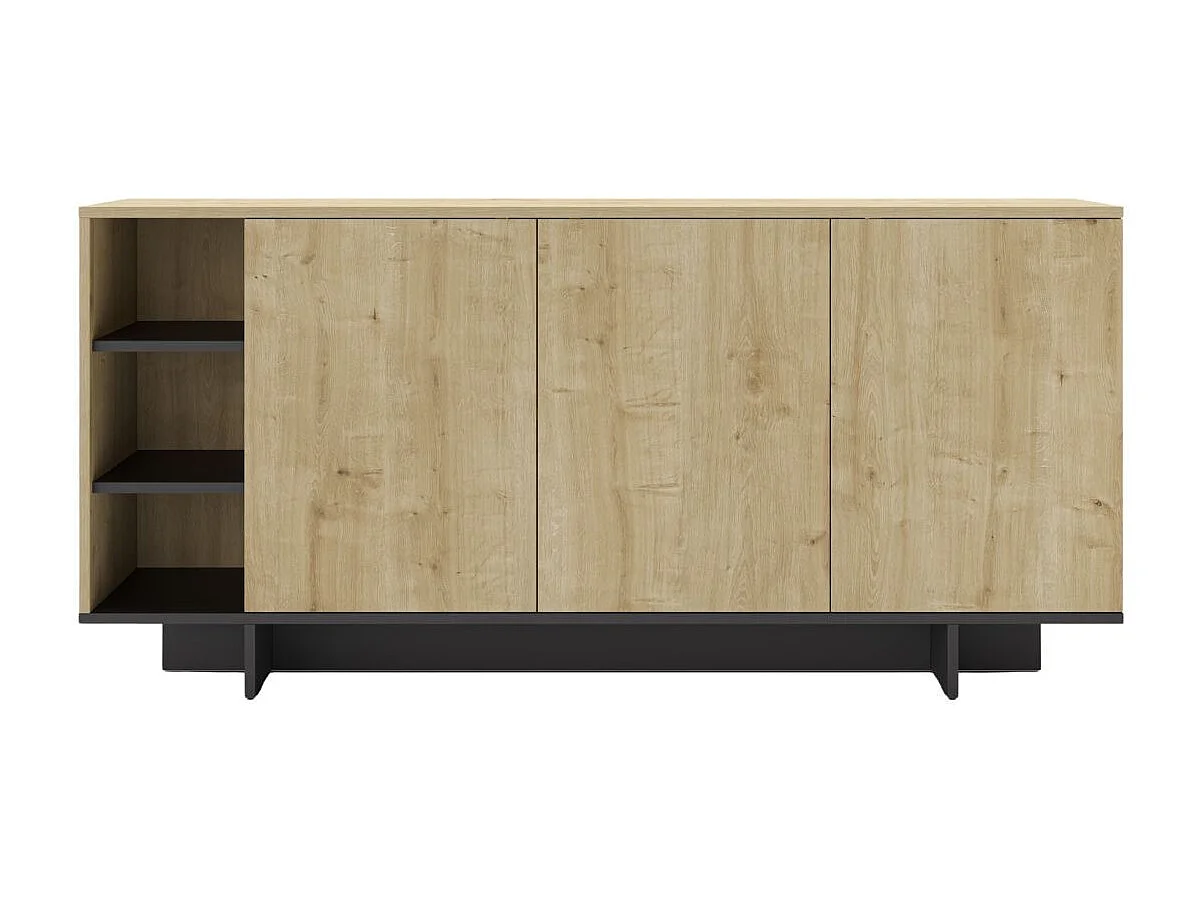 Buffet 3 portes 3 niches 170cm en mélaminé imitation bois et noir - ESQUISSE