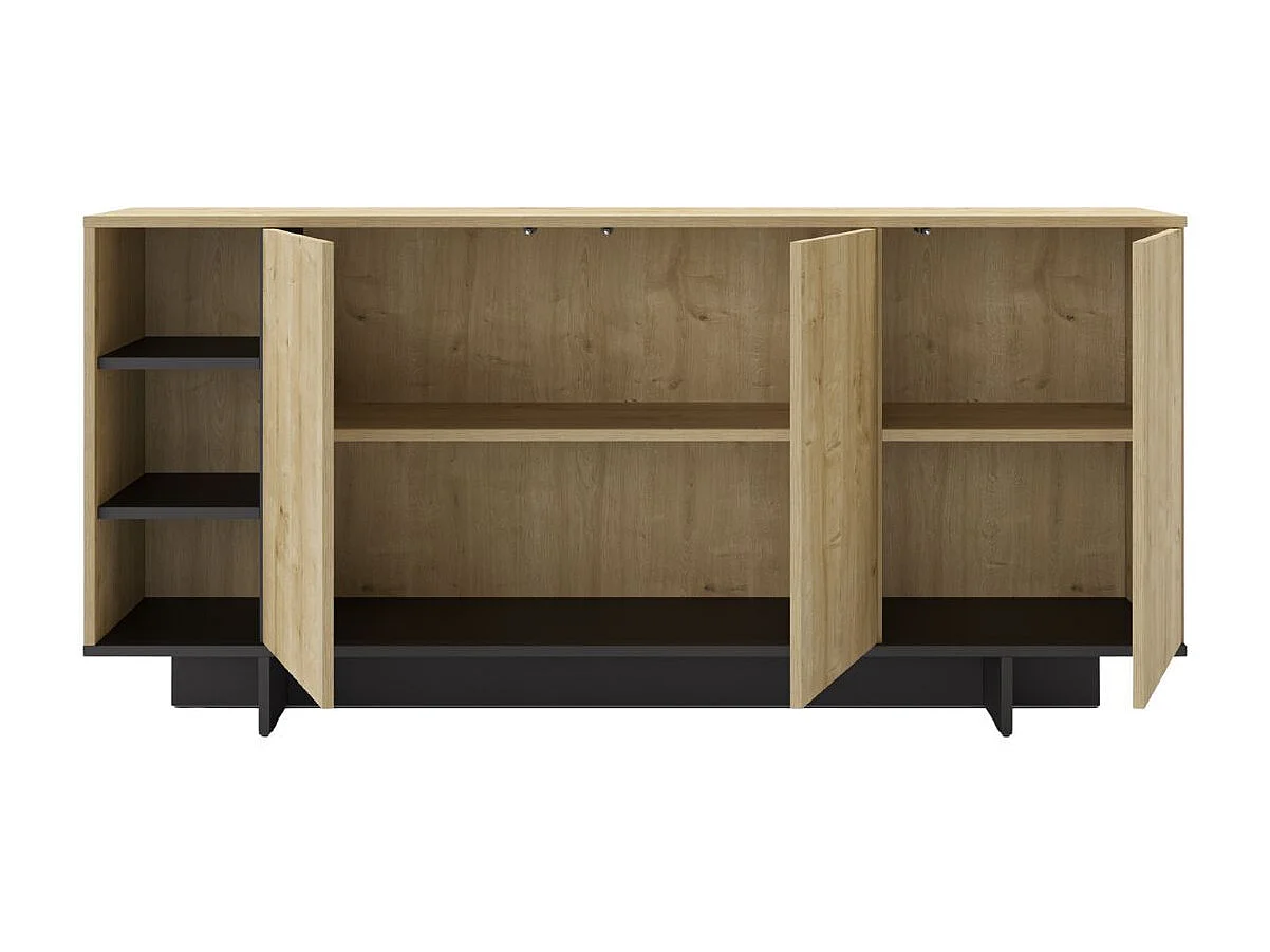 Buffet 3 portes 3 niches 170cm en mélaminé imitation bois et noir - ESQUISSE