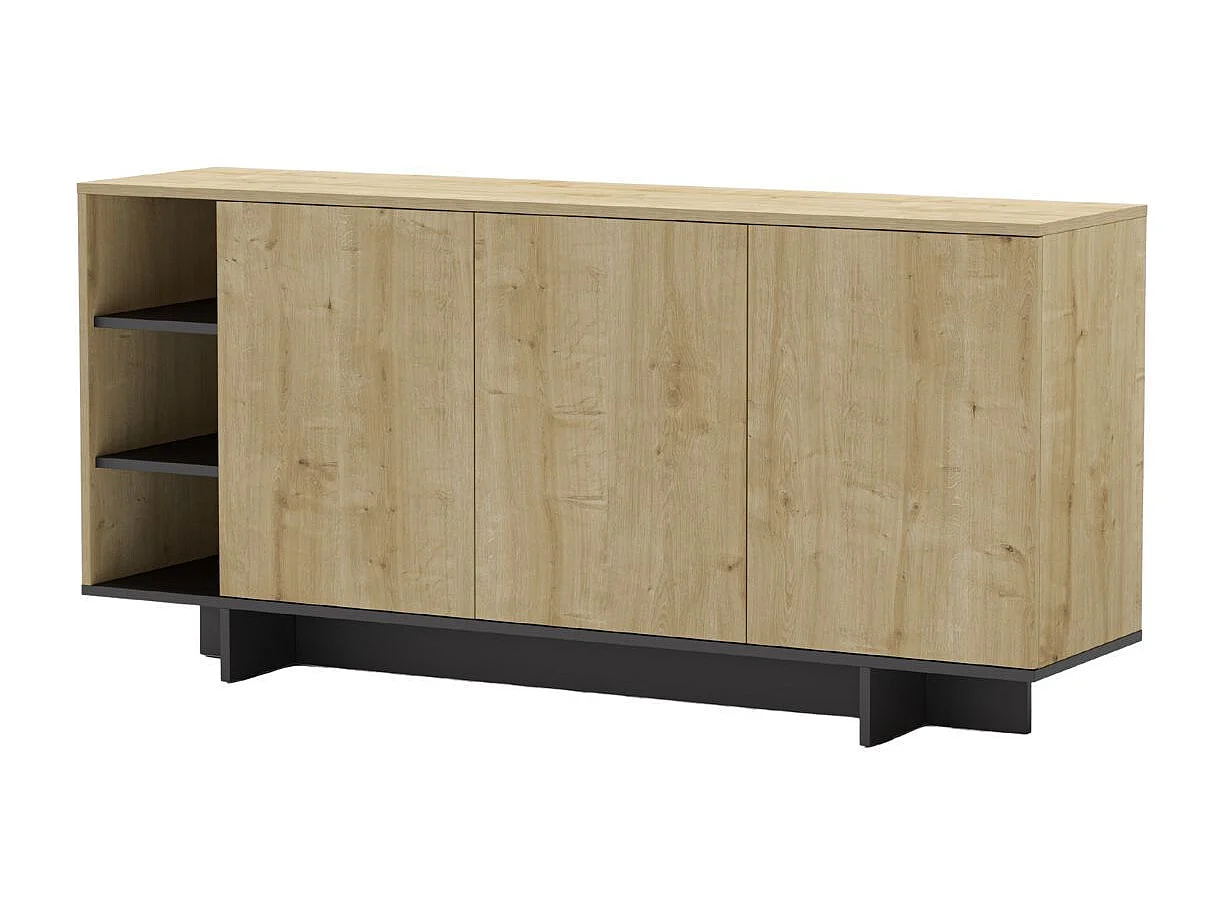 Buffet 3 portes 3 niches 170cm en mélaminé imitation bois et noir - ESQUISSE