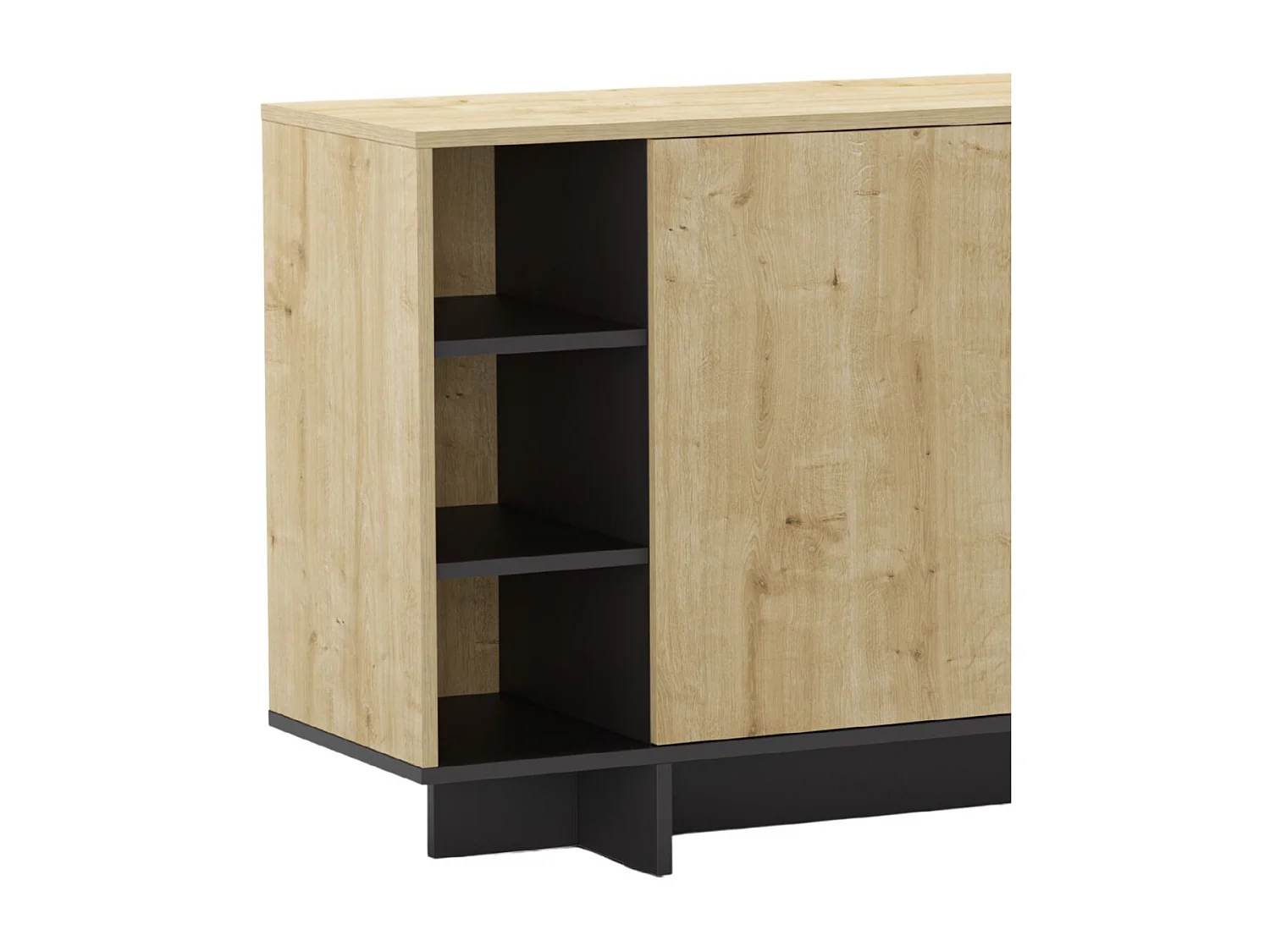 Buffet 3 portes 3 niches 170cm en mélaminé imitation bois et noir - ESQUISSE