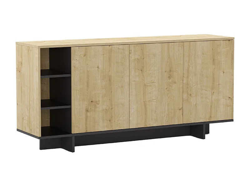 Buffet 3 portes 3 niches 170cm en mélaminé imitation bois et noir - ESQUISSE