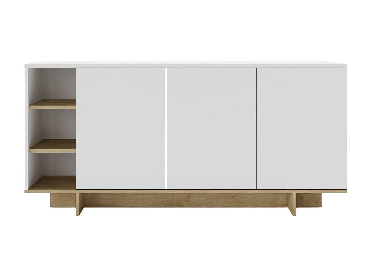 Buffet 3 portes 3 niches 170cm en mélaminé blanc et imitation bois - ESQUISSE