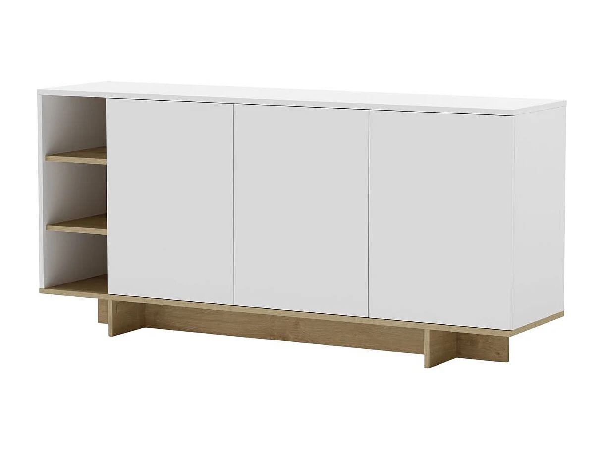 Buffet 3 portes 3 niches 170cm en mélaminé blanc et imitation bois - ESQUISSE