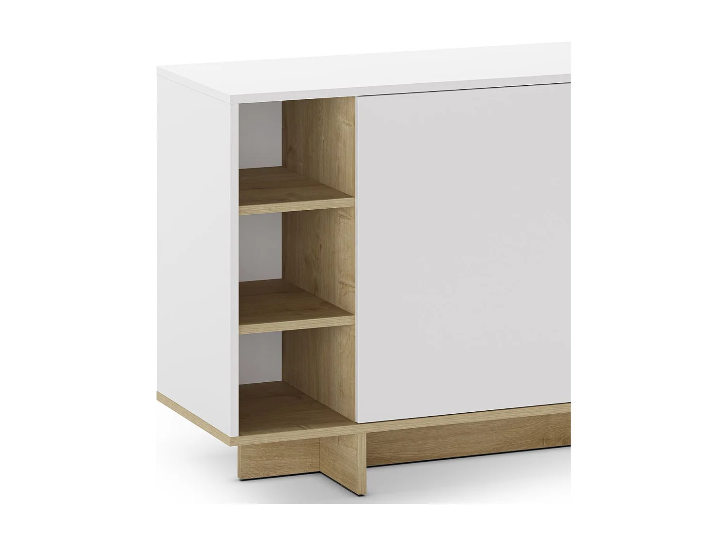 Buffet 3 portes 3 niches 170cm en mélaminé blanc et imitation bois - ESQUISSE