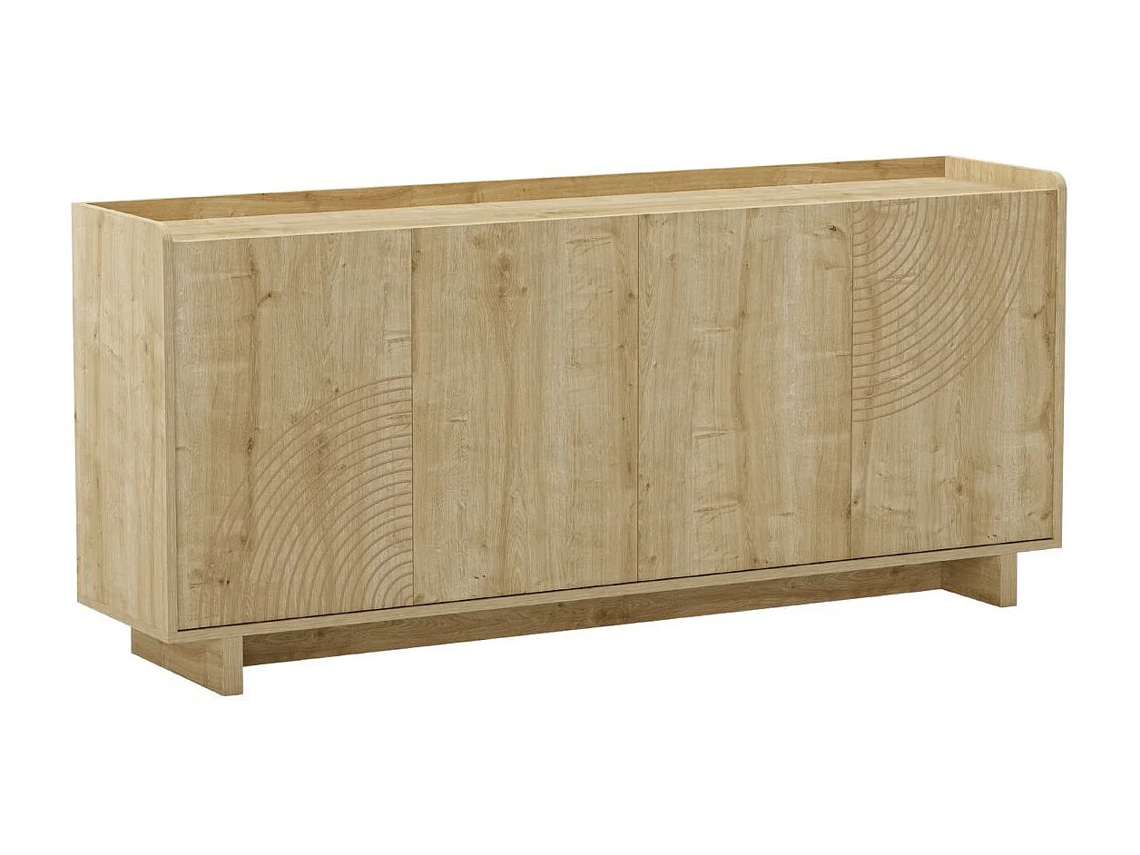 Buffet 4 portes 180cm en mélaminé imitation bois décor relief fraisé - RIAD