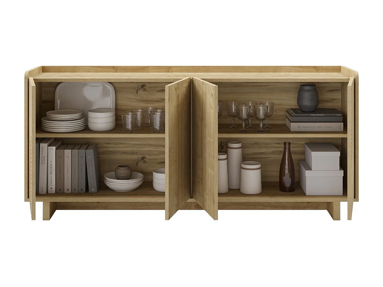 Buffet 4 portes 180cm en mélaminé imitation bois décor relief fraisé - RIAD