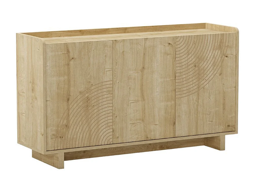 Buffet 3 portes 140cm en mélaminé imitation bois décor relief fraisé - RIAD