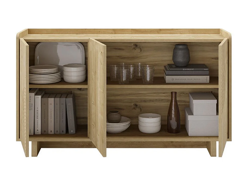 Buffet 3 portes 140cm en mélaminé imitation bois décor relief fraisé - RIAD